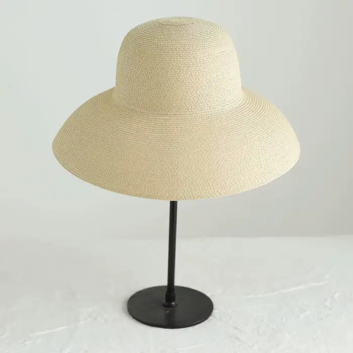 Chapeaux de soleil à large bord pour femmes, couvre-chef de plage pliable, couleur unie, paille d'ét
