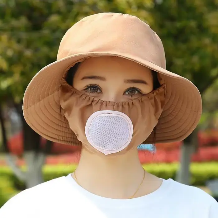 Chapeau de piqueur de thé pour femmes, à large bord, motif floral, anti-UV, respirant, avec masque, 