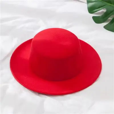 Chapeaux Fedoras à dessus plat pour femmes, couleur unie, Imitation laine, casquette de Jazz élégant
