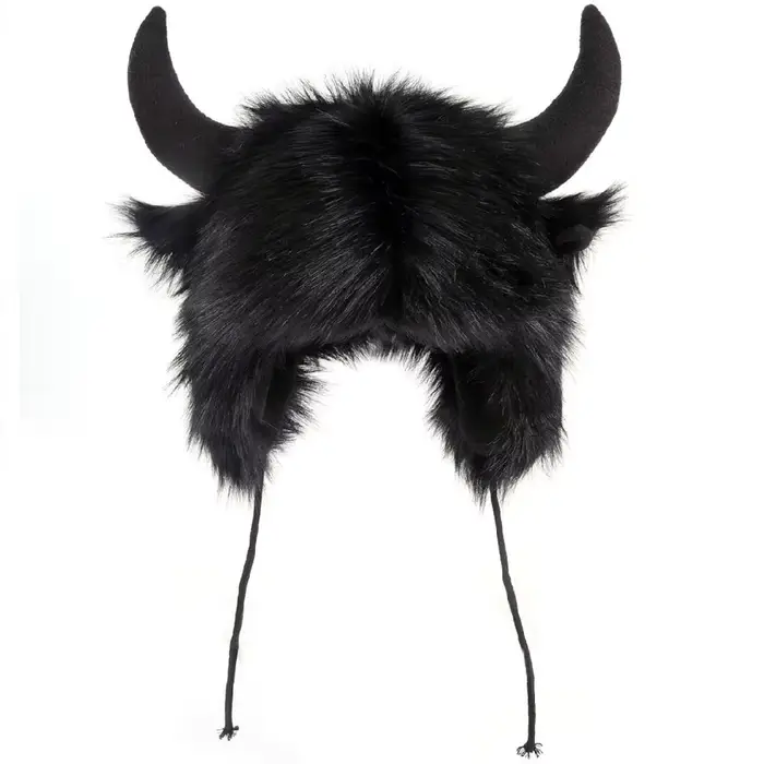 Chapeau Bullhead unisexe de haute qualité, épais avec cornes, chapeau à rabat, coupe-vent, moelleux,