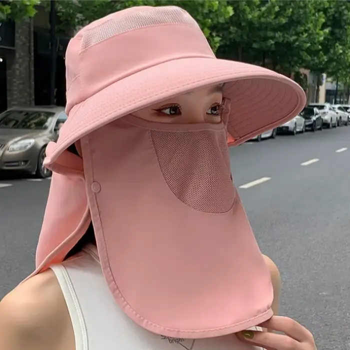Chapeau de soleil à large bord pour femmes, protection UV, avec protection du cou, respirant, pour l