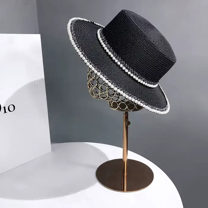 Chapeau de soleil d'été à grand bord pour femmes, casquette de pêcheur français, mode chaîne de perl