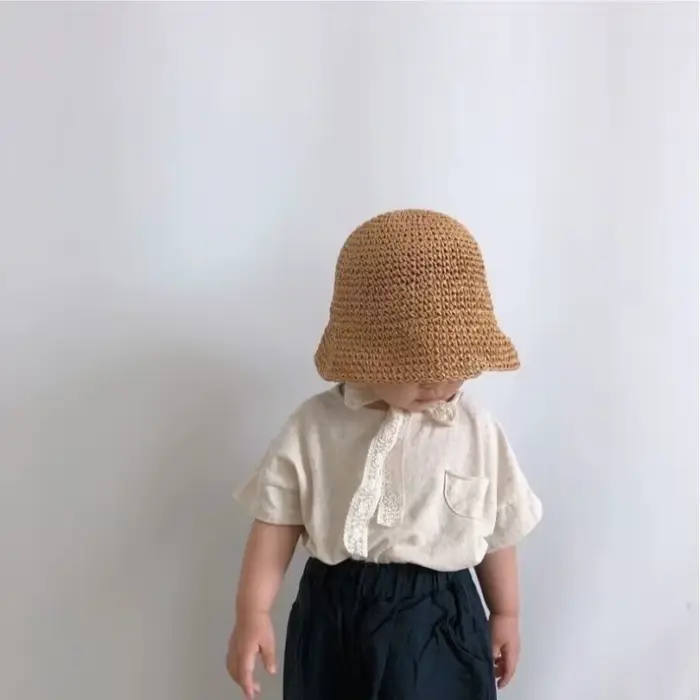 Chapeau en raphia tissé à la main pour enfants