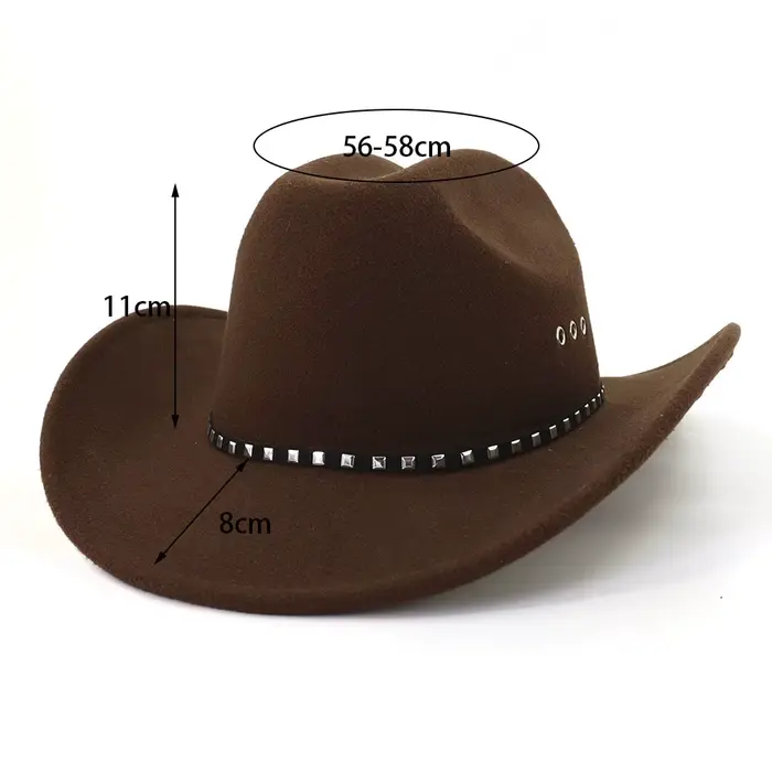 Chapeau de Cowboy Western à Rivets pour Hommes et Femmes