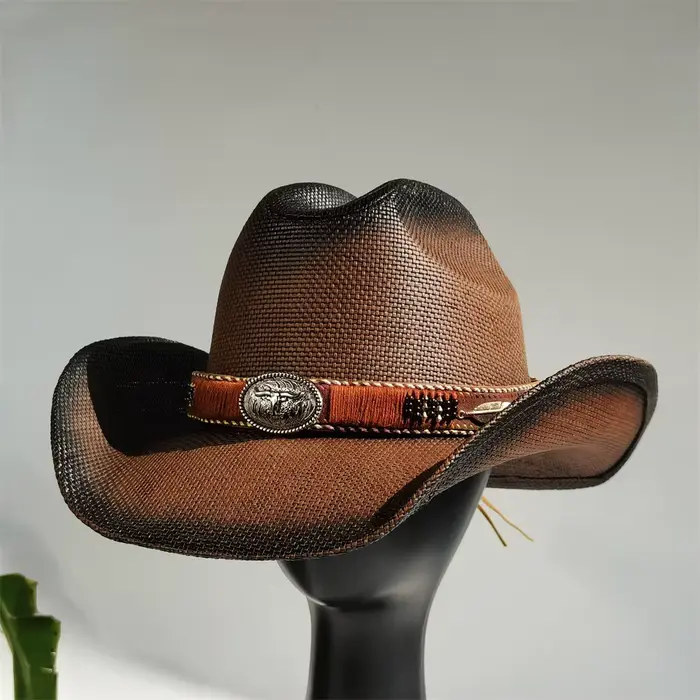 Chapeau de cowboy occidental en paille rigide pour homme et femme