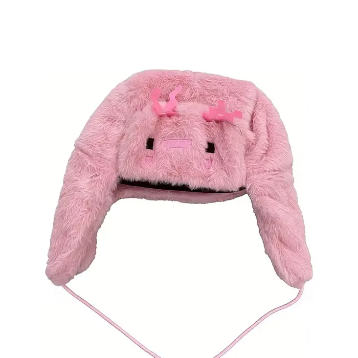 Kawaii Axolotl de Bande Dessinée Femmes de Trappeur Chapeau Rose D'hiver Chaud Moelleux Oreille Vole