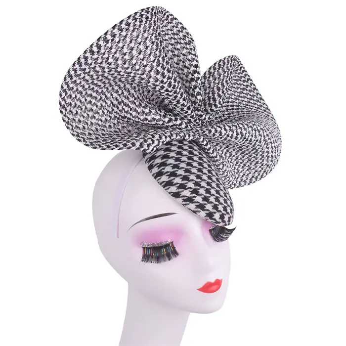 Chapeau Fascinateur Pied-de-Poule Noir pour Femme