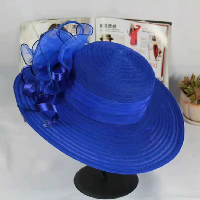 Chapeau de charme rouge pour femme, bandeau de mariage, derby, fleur, large bord, tweed, organza, vi