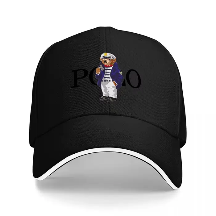 Casquette de baseball noire brodée Polo Bear design logo classique protection solaire ajustement réglable accessoire streetwear tendance occassions extérieures printemps automne