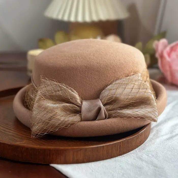 Chapeau Fedora Plat pour Femme, Double Couche en Feutre de Laine Épaisse, Béret Chaud Printanier ave