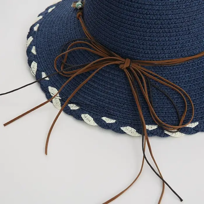 Chapeau de paille bohème style western avec lanière perlée pliable pour femmes occasions estivales plage voyage
