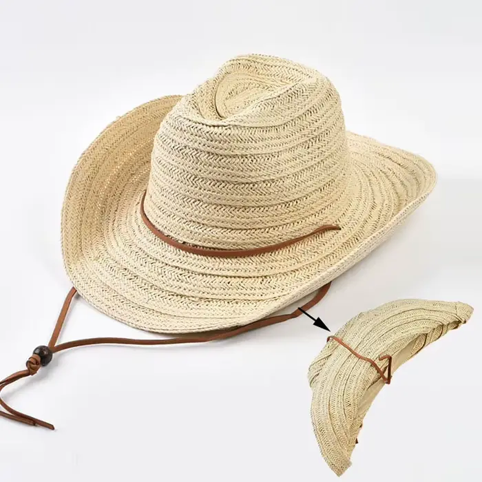 Chapeaux de cowboy en paille unisexe solides style californien protection solaire plage été printemps occassions spéciales vacances