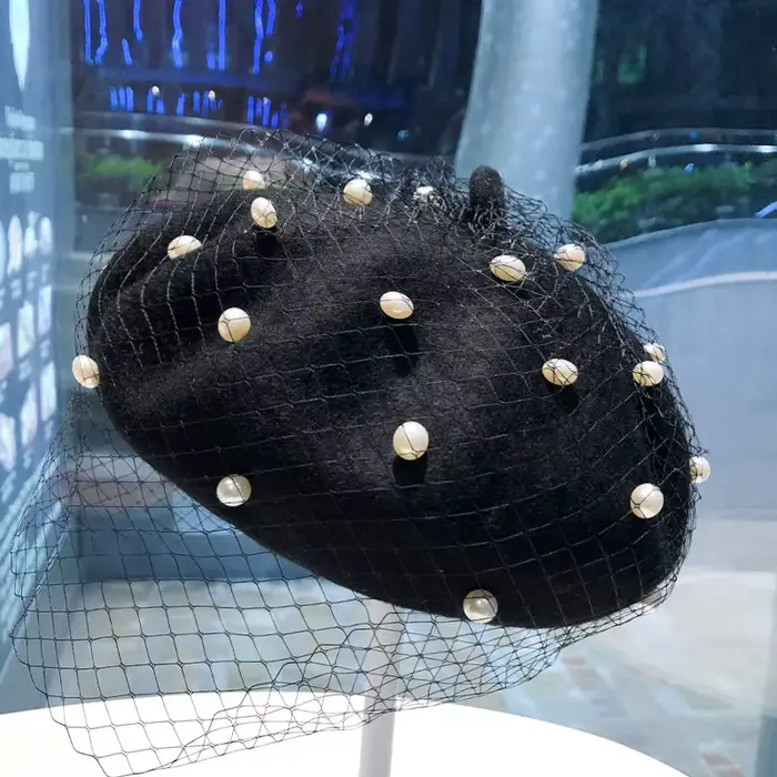 Béret en maille pour femme, chapeau en laine rétro multifonctionnel en dentelle pour le printemps et