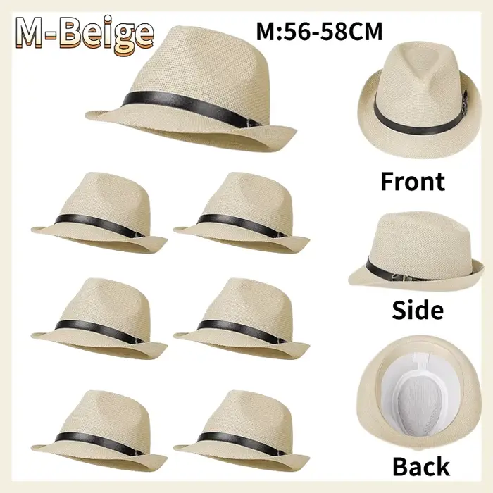 64-8PCS Chapeaux de paille Chapeaux de fête de mariage pour les invités Chapeau de Panama à bord cou