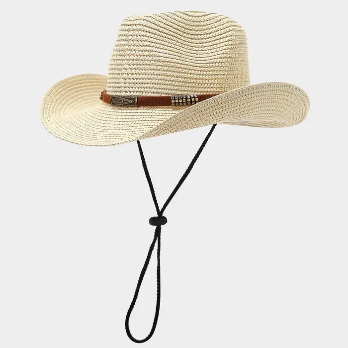 Chapeau de cowboy en paille pour l'extérieur, chapeau de paille unisexe à large bord pour la protect