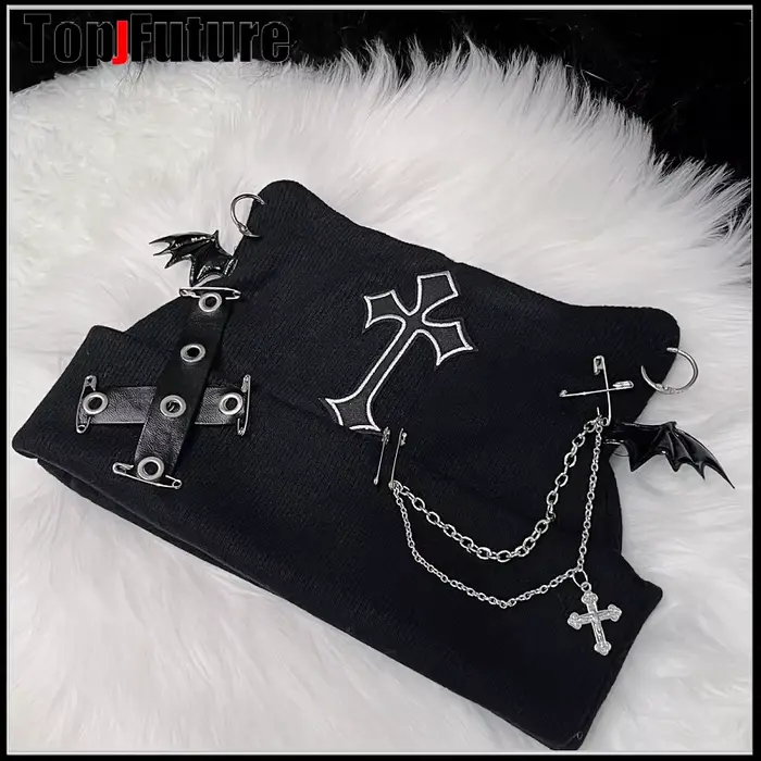Harajuku gothique Lolita chat oreille chapeau femmes Punk croix chaîne sous-culture épice fille bonn