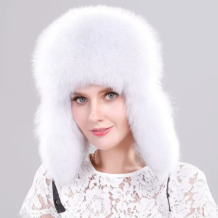 Chapeau de fourrure d'hiver pour femmes chapeau avec oreille casquettes de fourrure de renard vérita