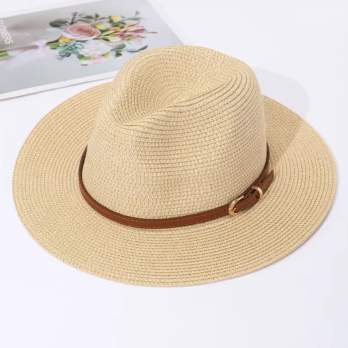 Chapeau de paille Panama, chapeau haut-de-forme jazz féminin, chapeau de protection solaire et pare-