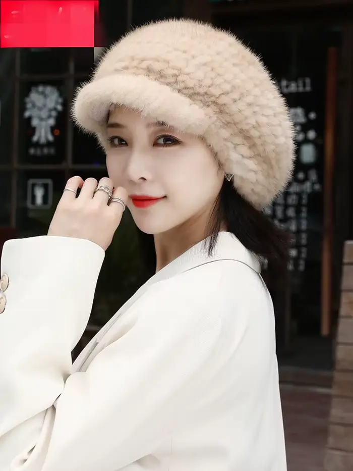 Chapeau tricoté en fourrure de vison pour femmes élégant et chaud pour l'hiver occassions extérieures et cadeaux