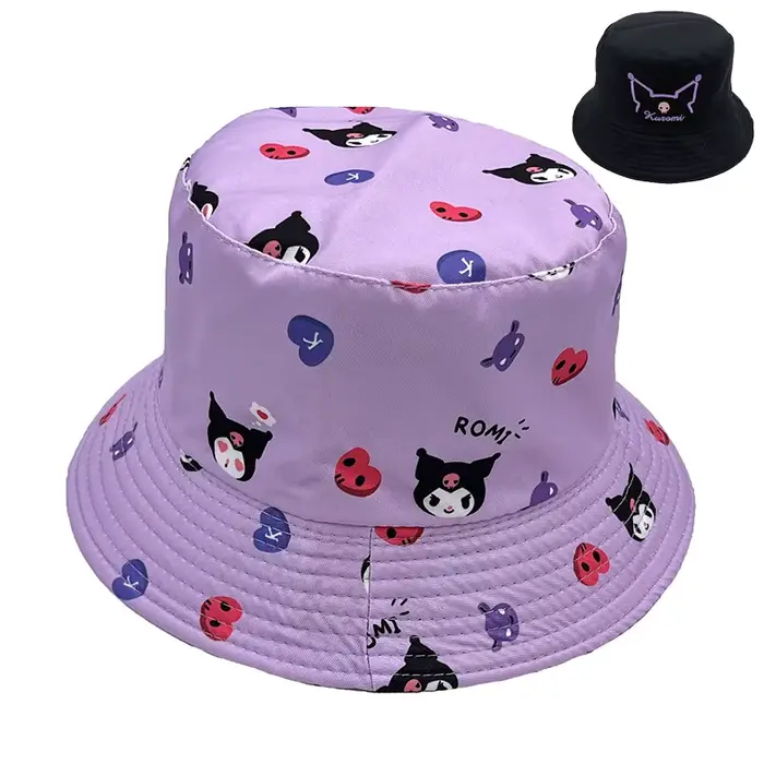 Chapeau de plage kawaii à double broderie, motif dessin animé Hello Kitty My Melody Kuromi, chapeau