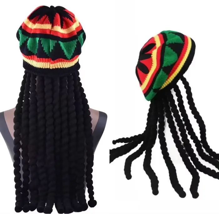 Nouveau bonnet tricoté unisexe tressé style jamaïcain Rasta, casquette Hip Hop, perruque dreadlocks,