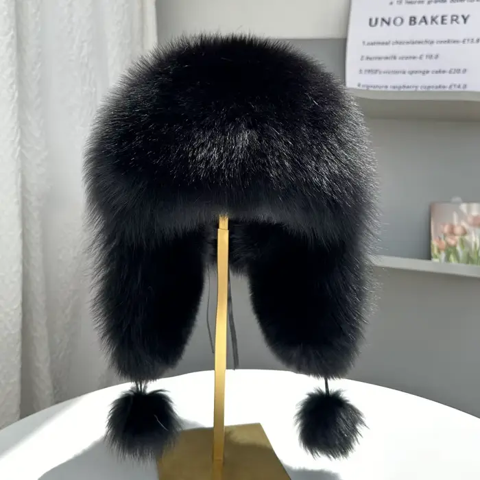 Chapeau de protection des oreilles en fourrure de renard pour femmes, chapeau de bombardier luxueux 