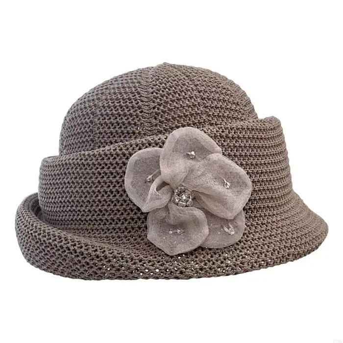 Chapeau seau respirant pour femmes avec Accent fleur, chapeau ajouré pour les vacances par temps cha