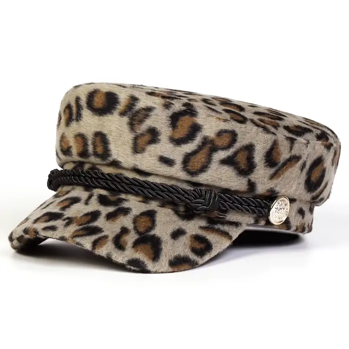 Casquette marine unisexe en peluche à imprimé léopard, chapeaux de marin pour l'automne et l'hiver, 