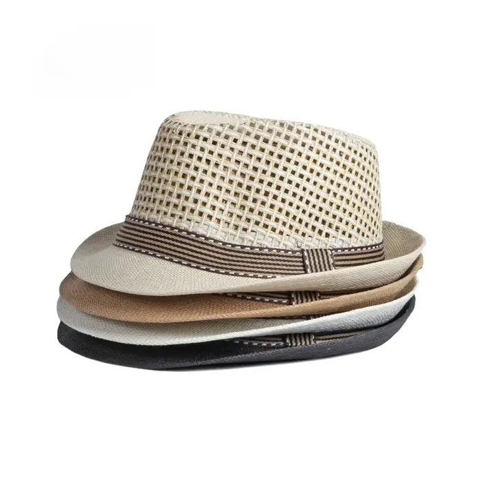 Chapeau d'été en paille respirante pour homme et femme multifonctionnel protection solaire occasion plage festival jazz rétro britannique fedora en maille noir