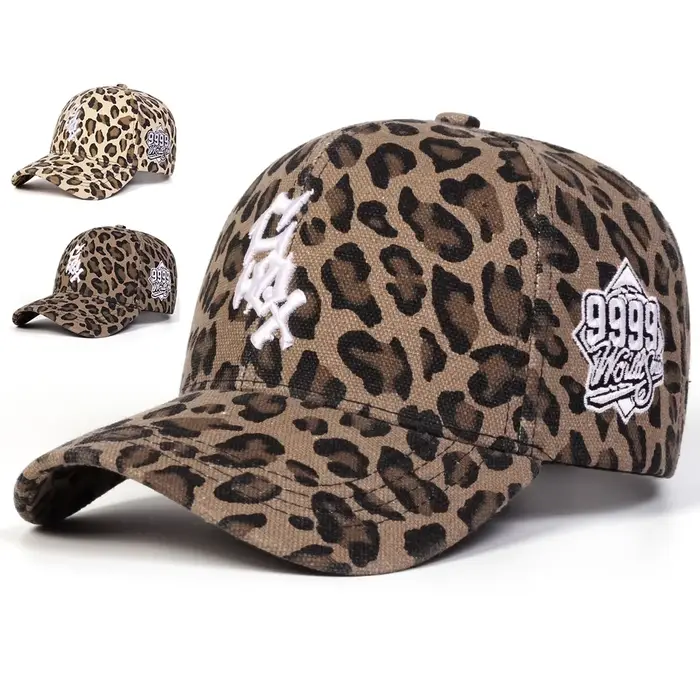 Casquettes de baseball unisexes avec broderie de lettres et imprimé léopard