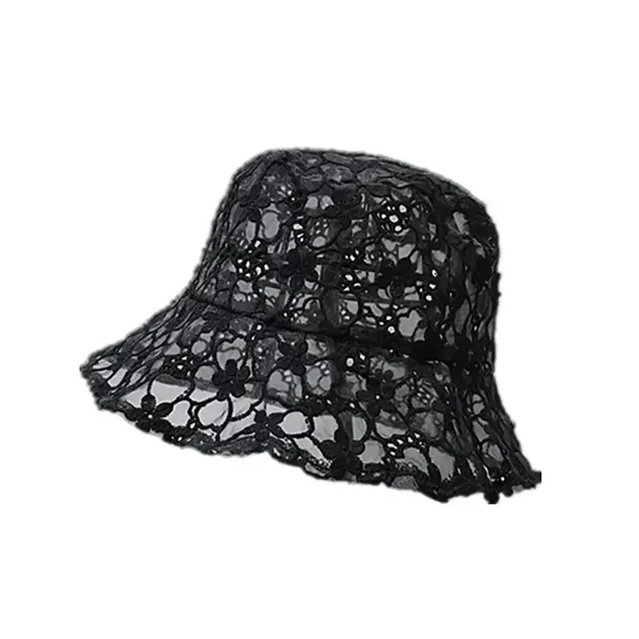 Chapeau Bob en Dentelle à Fleurs Creuses, Mignon et Tendance, pour Femme, Respirant, Protection Sola