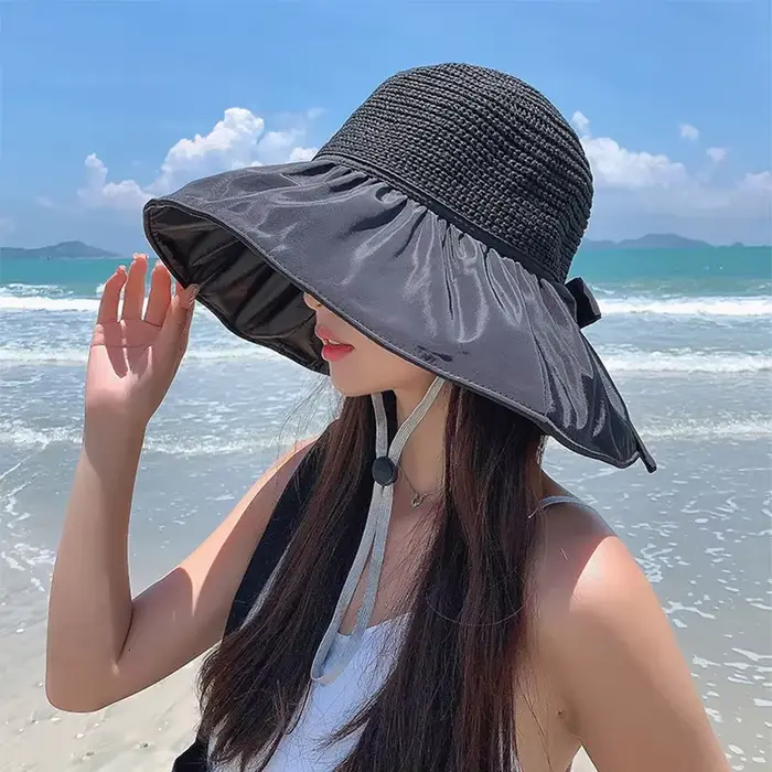 Chapeau de soleil d'été pour femme en paille tressée anti-UV 2025 avec large bord, respirant, pour l