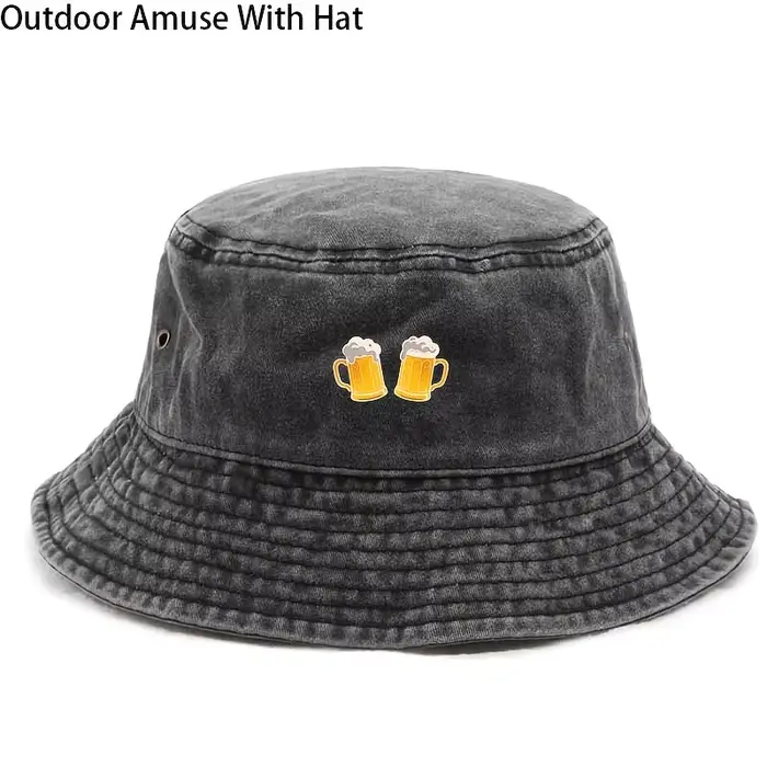 Chapeau de pêcheur élégant pour homme avec imprimé tasse de bière - Non extensible, adapté au street