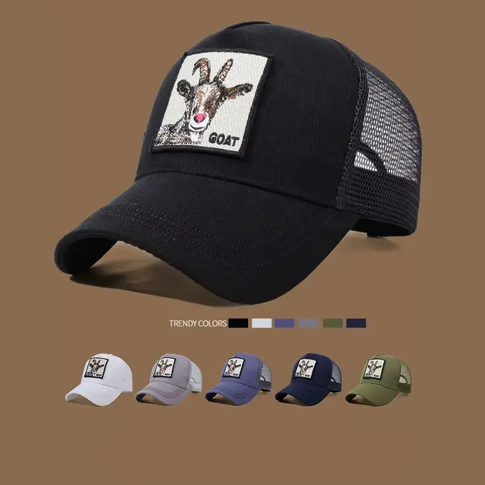 Casquette de camionneur unisexe avec broderie et appliques de chèvre – Idéal pour un usage quotidien décontracté