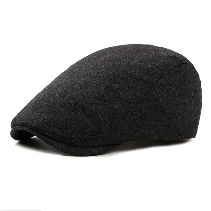 Chapeau béret en feutre élastique pour hommes et femmes, casquette plate noire de style britannique,