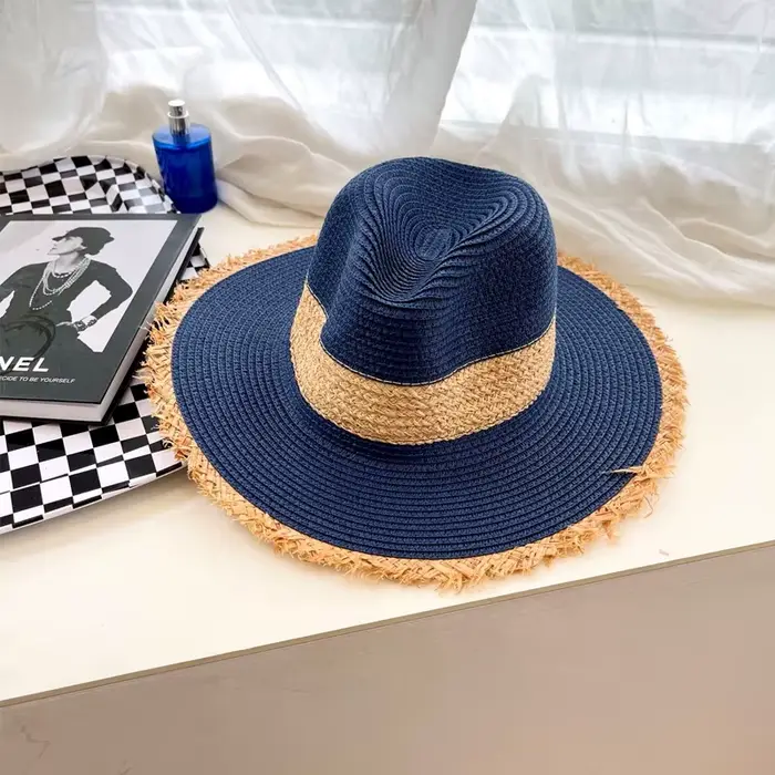 Chapeau de paille avec logo M pour hommes et femmes, chapeau de soleil, couleur dégradée, trois couc