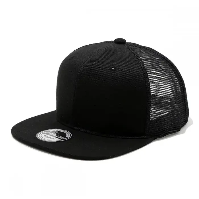 Chapeau en filet à bord plat 6 pièces hip-hop avec logo personnalisé personnalisé, à la mode et poly