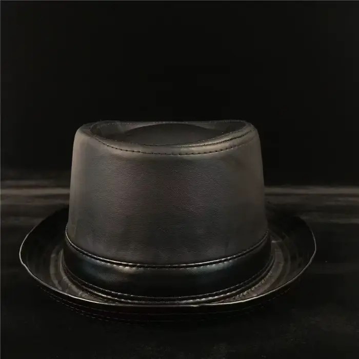 Chapeau Fedora en cuir noir pour hommes et femmes