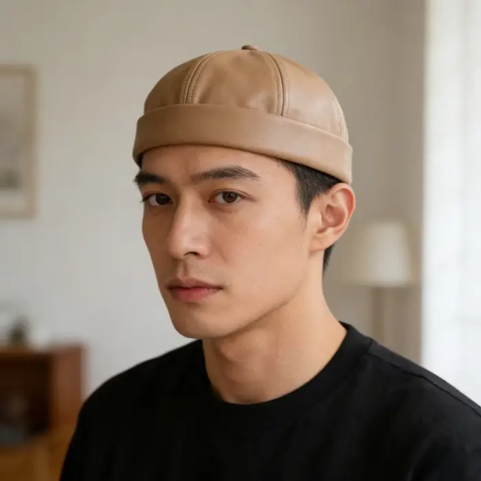 Chapeau melon en cuir décontracté sans visière