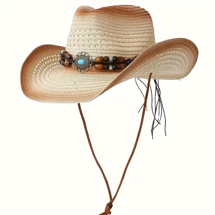 Chapeaux de Cowboy en paille perlé décoratif pour femmes et hommes