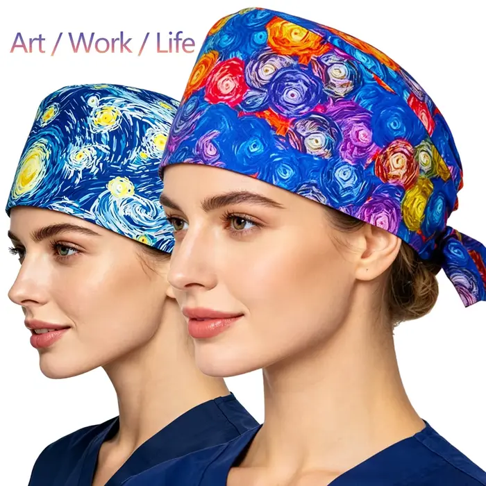 Casquette de travail imprimée Van Gogh Nuit étoilée coton anti-transpiration pour professionnel de santé occassions médicales unisexuelle