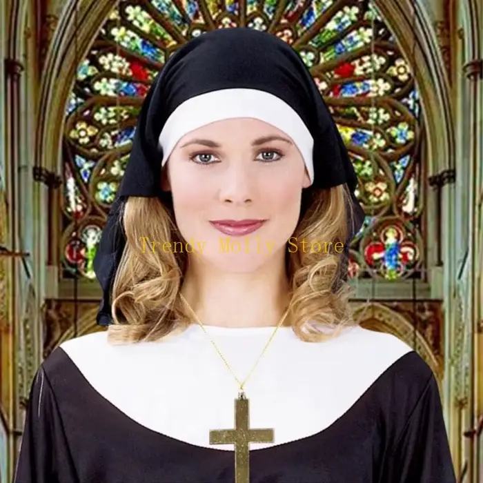 Chapeau de nonne pour femme adulte - Accessoire de costume pour Halloween et cosplay - Polyester non tissé - Style mystérieux et sophistiqué - Occasions spéciales et soirées à thème