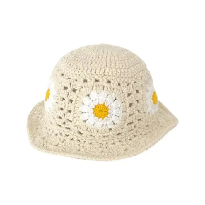 39BD – chapeau seau printemps pour casquette pêcheur en Crochet à fleurs, chapeau doux respirant, dé