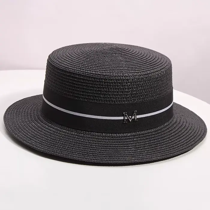 Chapeau de paille d'été pour femmes, petit chapeau haut plat, chapeau de vacances à la plage, chapea