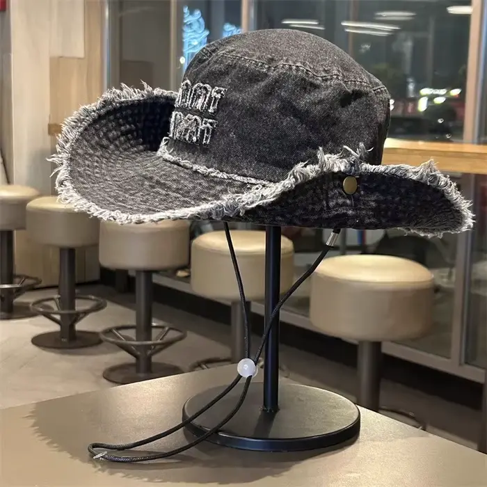 Designer nouvelle lettre gland Denim seau chapeaux pour femmes été Protection solaire casquette de r