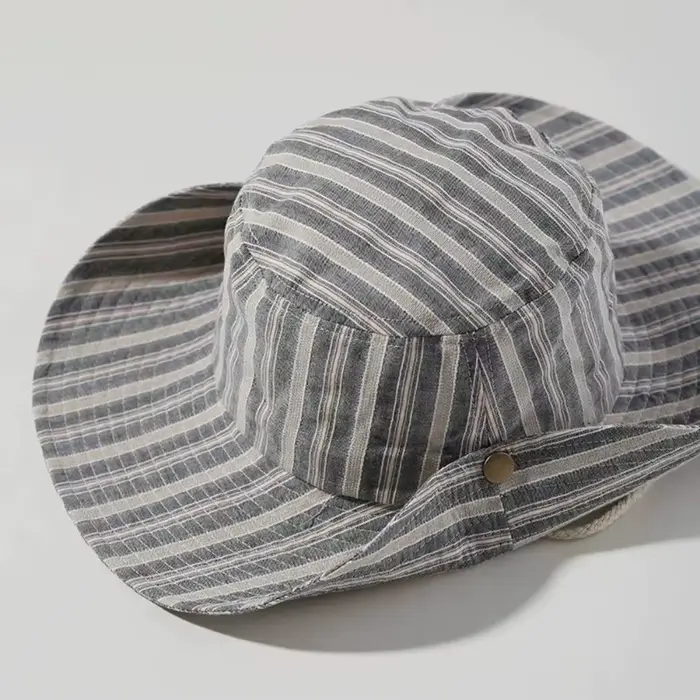 Chapeau Coréen à Rayures, Design Simple, Grand Bord, Chapeau de Voyage Pratique, Fonction d'Ombrage,