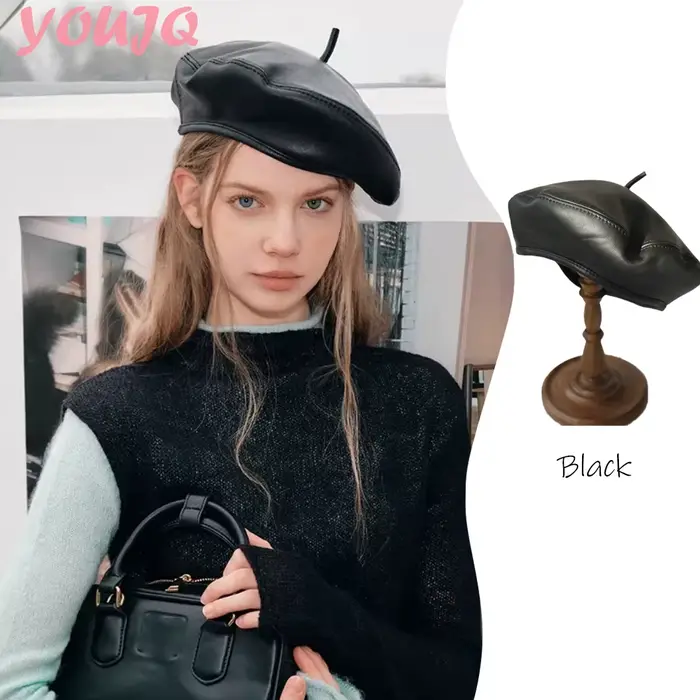 Béret rétro français en cuir véritable pour femmes, chapeau chic, casquette citrouille, accessoire élégant pour les femmes, béret sport, béret pour les quatre saisons, béret pour femmes, béret unisexe, béret de haute qualité, béret en cuir, béret rétro, béret pour dames, béret pour femmes élégantes