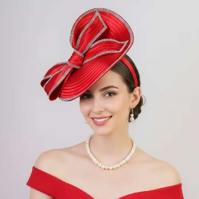 Exquise Vintage Fascinator chapeau élégant doux arc strass bandeau cheveux cerceau formel chapeau ma