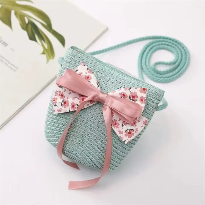 Chapeau de paille respirant à grand bord pour enfants, sac à main de protection UV, chapeau de solei