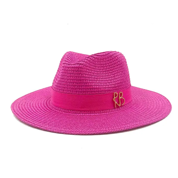 Chapeau de paille d'été à chaîne, chapeau Pork Pie pour femme, protection solaire pour les vacances 